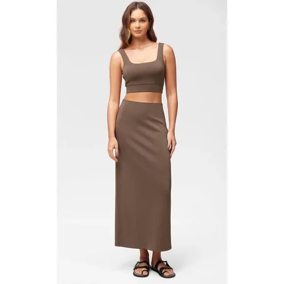 Women's Nutria Back Slit High Waist Casual Long Pencil Modal Soft Maxi Skirt - Picture 2 of 5